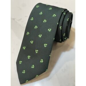 Vintage Kincora Irish Shamrock Green Foulard Skinny Tie 57 x 3 Made in Ireland